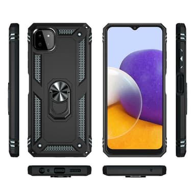 SKALO Samsung A22 5G Armor Hybridi metallirengas kuori - Musta