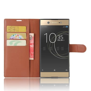 Litchi Skin Lompakkokotelo Sony Xperia XA1 Ultra - Ruskea