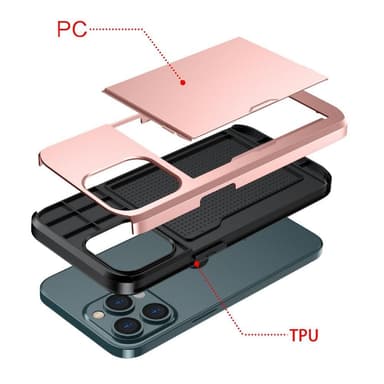 SKALO iPhone 13 Mini Armor Suojakuori korttikotelo - Ruusukulta