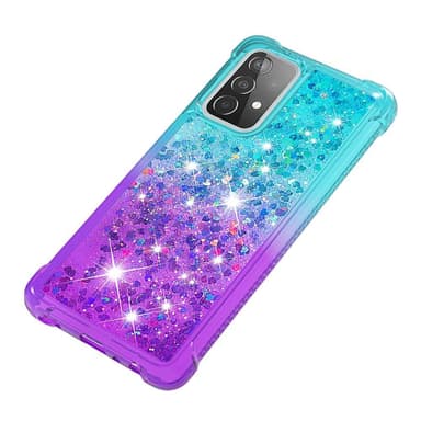 SKALO Samsung A52/A52s Juoksuhiekka Glitter Sydämet TPU kuori - Turkoosi-Violetti