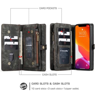 CASEME iPhone 12 Mini 2-in-1 Lompakko Puhelimen Kuori Musta