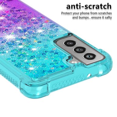 SKALO Samsung S21 FE Juoksuhiekka Glitter Sydämet TPU kuori - Turkoosi-Violetti