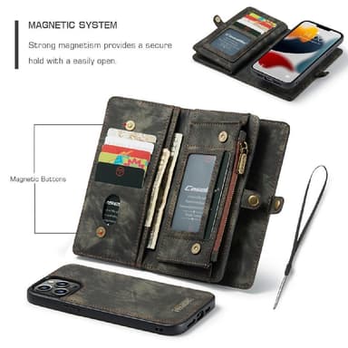 CASEME iPhone 13 Pro Max 2-in-1 lompakkopuhelimen kuori - musta