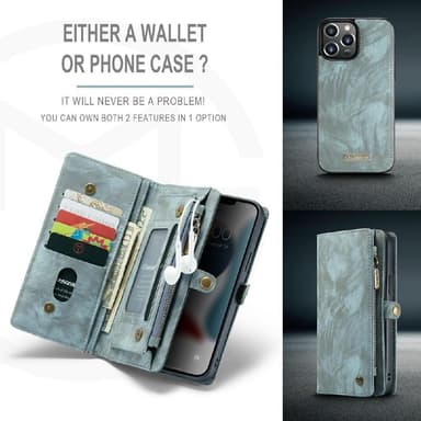 CASEME iPhone 13 Pro Max 2-in-1 lompakkopuhelimen kuori - sininen
