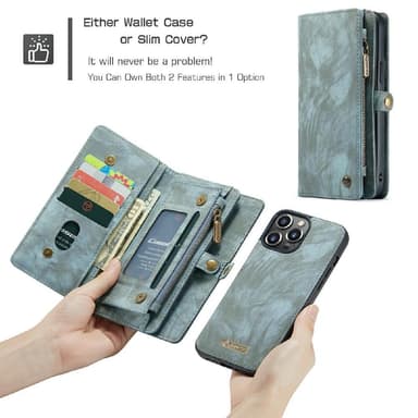 CASEME iPhone 13 Pro Max 2-in-1 lompakkopuhelimen kuori - sininen