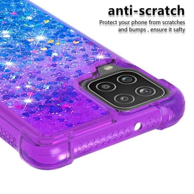 SKALO Samsung A12 Juoksuhiekka Glitter Sydämet TPU kuori - Violetti-Sininen