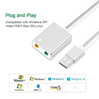 USB-äänisovitin Ulkoinen stereoäänikortti 3,5 mm kuuloke- ja mikrofoniliitäntä