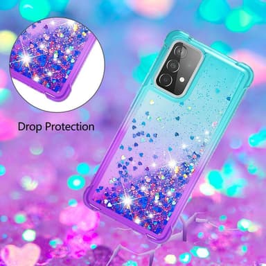 SKALO Samsung A52/A52s Juoksuhiekka Glitter Sydämet TPU kuori - Turkoosi-Violetti