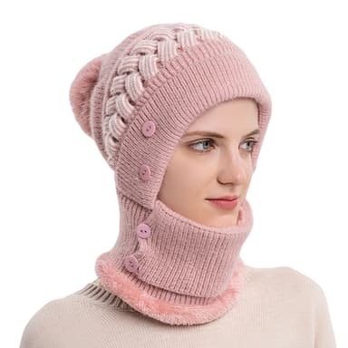 Vintermössor Scarf Mask One-Piece för kvinnor Vaaleanpunainen