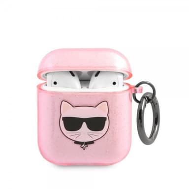 Karl Lagerfeld AirPods 1/2 Kuori Embossed Choupette Glitter Vaaleanpunainen