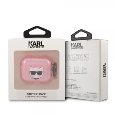 Karl Lagerfeld AirPods 3 Kuori Embossed Choupette Glitter Vaaleanpunainen