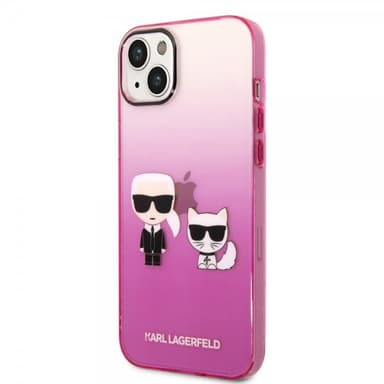 Karl Lagerfeld iPhone 14 Plus Kuori Karl & Choupette Gradient Vaaleanpunainen