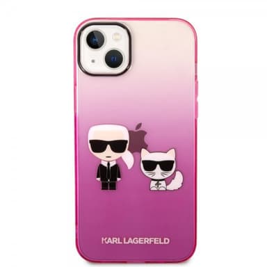 Karl Lagerfeld iPhone 14 Plus Kuori Karl & Choupette Gradient Vaaleanpunainen