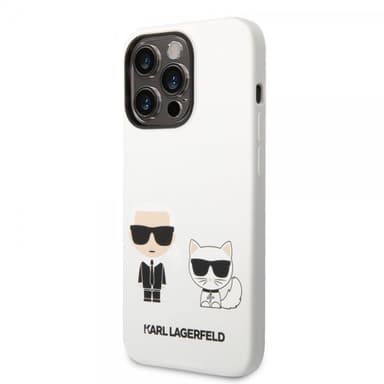 Karl Lagerfeld iPhone 14 Pro Kuori Liquid Silicone Karl & Choupette Valkoinen