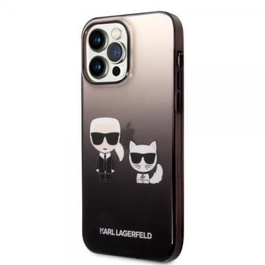 Karl Lagerfeld iPhone 14 Pro Max Kuori Karl & Choupette Gradient Musta