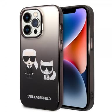 Karl Lagerfeld iPhone 14 Pro Kuori Karl & Choupette Gradient Musta
