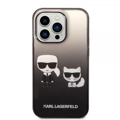 Karl Lagerfeld iPhone 14 Pro Kuori Karl & Choupette Gradient Musta