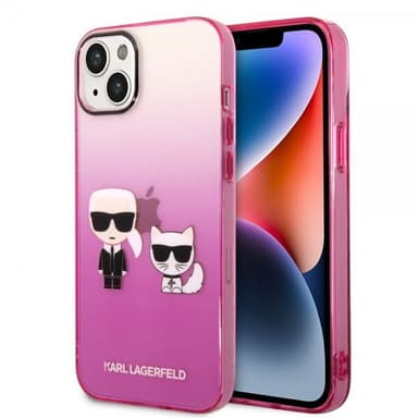 Karl Lagerfeld iPhone 14 Plus Kuori Karl & Choupette Gradient Vaaleanpunainen