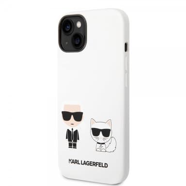 Karl Lagerfeld iPhone 14 Plus Kuori Liquid Silicone Karl & Choupette Valkoinen
