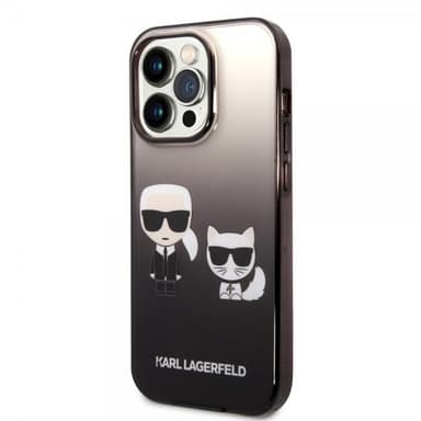 Karl Lagerfeld iPhone 14 Pro Kuori Karl & Choupette Gradient Musta