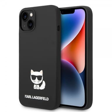 Karl Lagerfeld iPhone 14 Plus Kuori Liquid Silicone Choupette Musta
