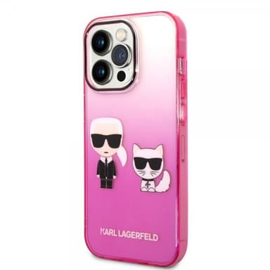 Karl Lagerfeld iPhone 14 Pro Kuori Karl & Choupette Gradient Vaaleanpunainen