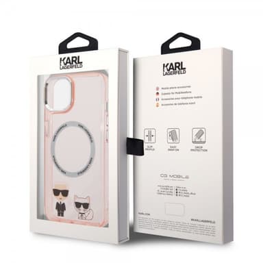 Karl Lagerfeld iPhone 14 Kuori Karl & Choupette MagSafe Vaaleanpunainen