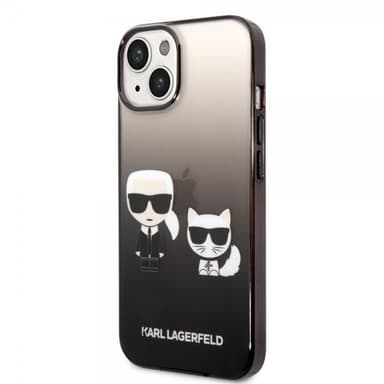 Karl Lagerfeld iPhone 14 Kuori Karl & Choupette Gradient Musta