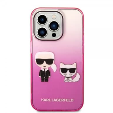 Karl Lagerfeld iPhone 14 Pro Kuori Karl & Choupette Gradient Vaaleanpunainen