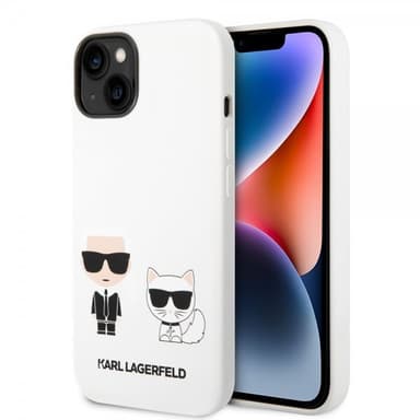 Karl Lagerfeld iPhone 14 Plus Kuori Liquid Silicone Karl & Choupette Valkoinen