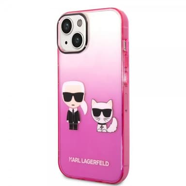 Karl Lagerfeld iPhone 14 Kuori Karl & Choupette Gradient Vaaleanpunainen