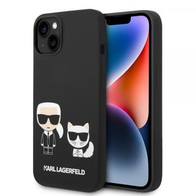 Karl Lagerfeld iPhone 14 Plus Kuori Liquid Silicone Karl & Choupette Musta