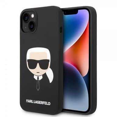 Karl Lagerfeld iPhone 14 Plus Kuori Liquid Silicone Karl Musta