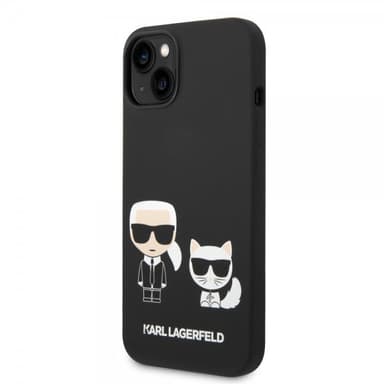 Karl Lagerfeld iPhone 14 Plus Kuori Liquid Silicone Karl & Choupette Musta