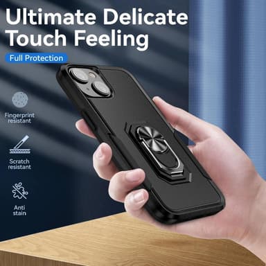 iPhone 14 Iskunkestävä TPU+PC Kickstand Puhelinkotelo Autoon kiinnitettävä metallilevy - musta