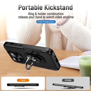 iPhone 14 Pro Max iskunkestävä TPU+PC Kickstand Puhelinkotelo Autoon kiinnitettävä metallilevy - musta