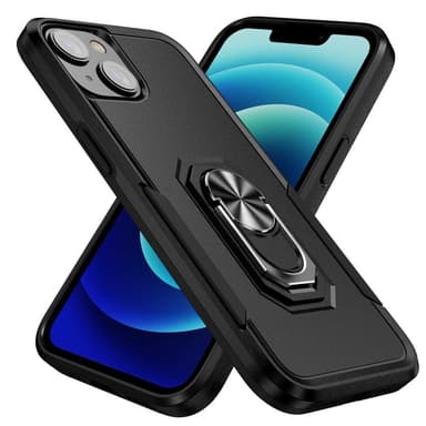 iPhone 14 Plus iskunkestävä TPU+PC Kickstand Puhelinkotelo Autoon kiinnitettävä metallilevy - musta