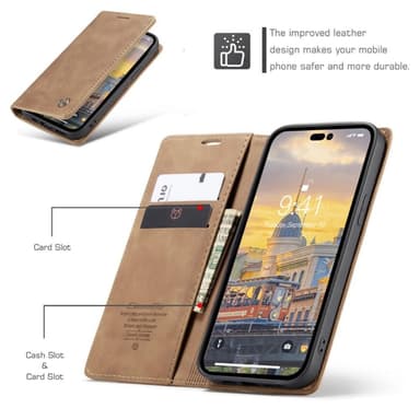 CASEME Retro lompakkokotelo iPhone 14 Pro Max - vaaleanruskea