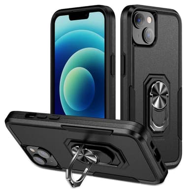 iPhone 14 Iskunkestävä TPU+PC Kickstand Puhelinkotelo Autoon kiinnitettävä metallilevy - musta