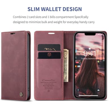 CASEME Retro Lompakkokotelo iPhone 14 Plus - Punainen
