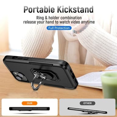 iPhone 14 Plus iskunkestävä TPU+PC Kickstand Puhelinkotelo Autoon kiinnitettävä metallilevy - musta