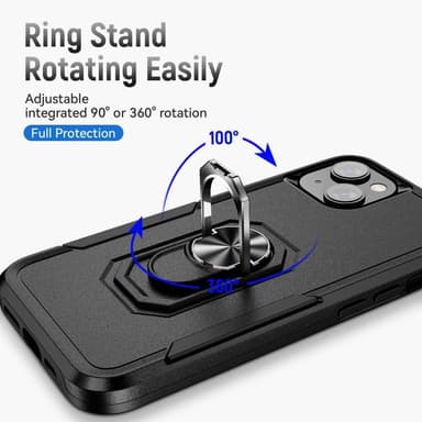 iPhone 14 Iskunkestävä TPU+PC Kickstand Puhelinkotelo Autoon kiinnitettävä metallilevy - musta
