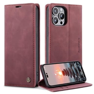 CASEME Retro lompakkokotelo iPhone 14 Prolle - Punainen