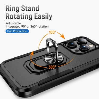 iPhone 14 Pro Max iskunkestävä TPU+PC Kickstand Puhelinkotelo Autoon kiinnitettävä metallilevy - musta