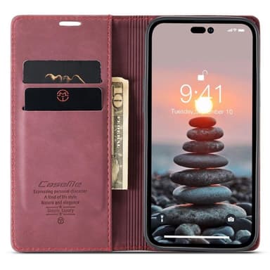 CASEME Retro lompakkokotelo iPhone 14 Prolle - Punainen