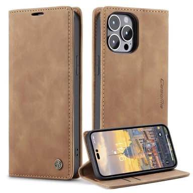 CASEME Retro lompakkokotelo iPhone 14 Pro Max - vaaleanruskea