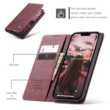 CASEME Retro Lompakkokotelo iPhone 14 Plus - Punainen