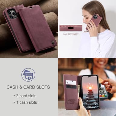 CASEME Retro Lompakkokotelo iPhone 14 Pro Max - Punainen