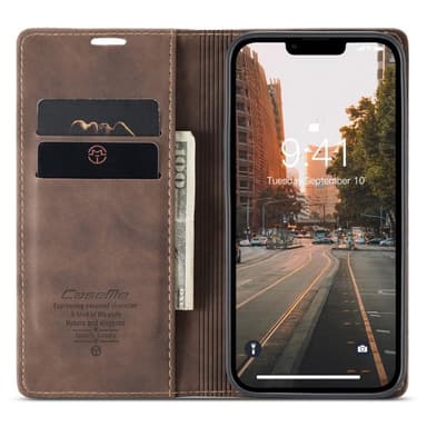 CASEME Retro lompakkokotelo iPhone 14 Plus - tummanruskea