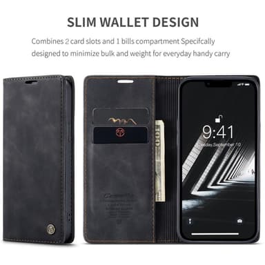 CASEME Retro Lompakkokotelo iPhone 14 Plus - Musta